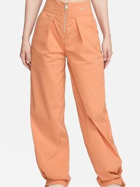 Nike Sportswear Wide Leg Pants Peach Orange High Rise Pleated XS